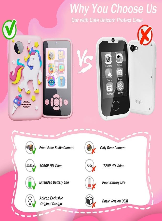 Babelly Kids Smart Phone for Girls, Christmas Birthday Gifts for Girls Age 3-10 Kids Toys Cell Phone, 2.8" Touchscreen Toddler Learning Play Toy Phone with Dual Camera, Game (Multi) (Pink) - Image 5